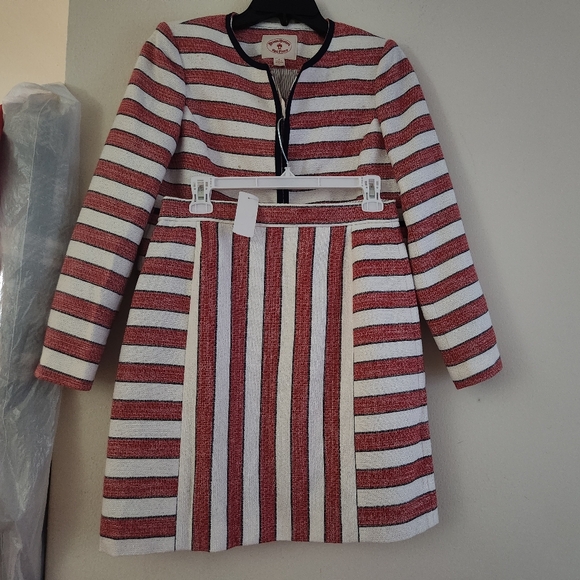 Brooks Brother Set Red Fleece Collection Striped jacket 2 + Skirt 4 White/red - Picture 2 of 7